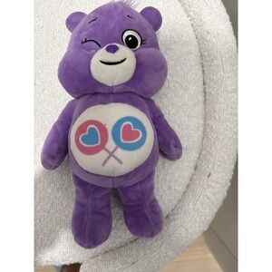Care Bears Share Bear Winking Purple Lollipop symbol 10" Basic Fun plush